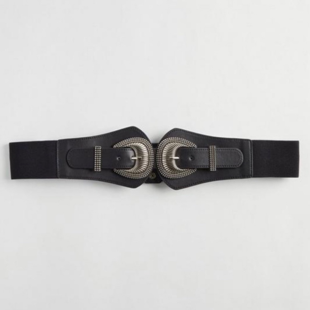 🆕 Black Double Buckle Stretch Waist Belt 3 3X 22 24 NWT Torrid New!
